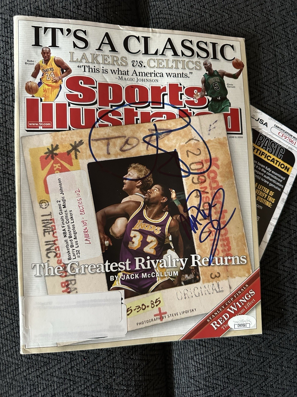 Larry Bird Magic Johnson Signed Sports Illustrated JSA Authentication COA