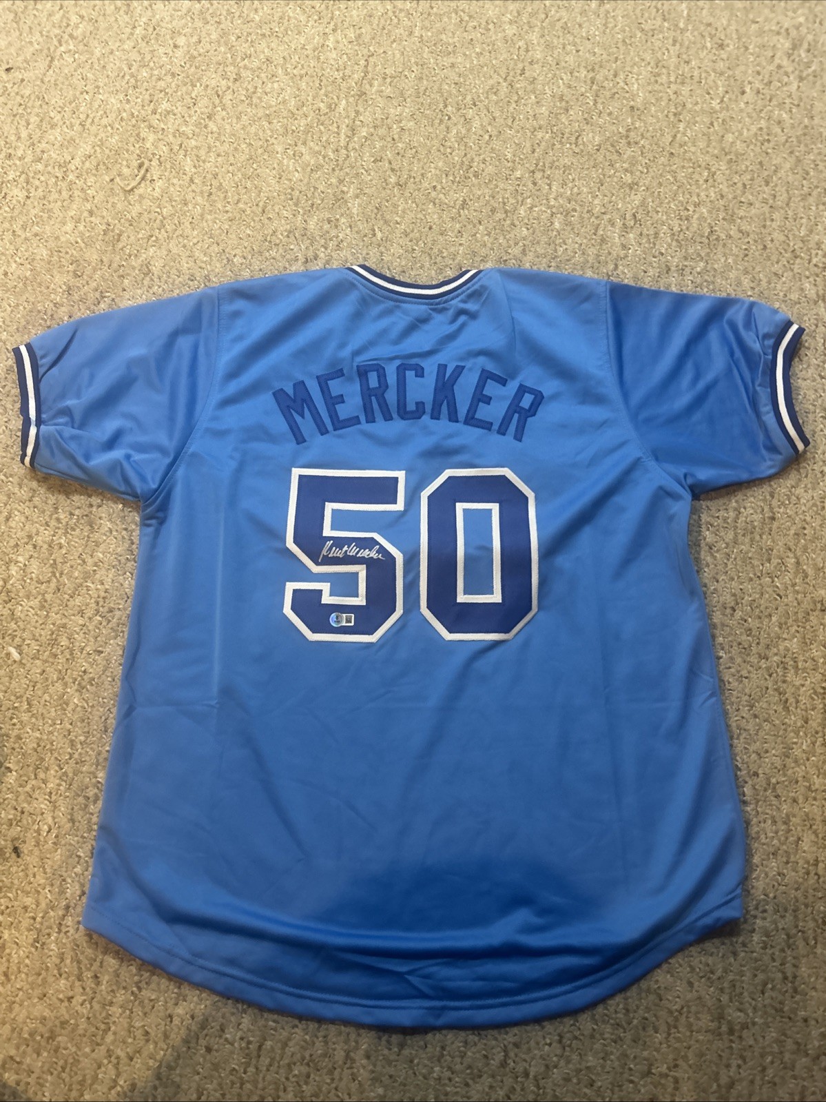 ATLANTA BRAVES- KENT MERCKER SIGNED AUTOGRAPH JERSEY BECKETT COA BAS