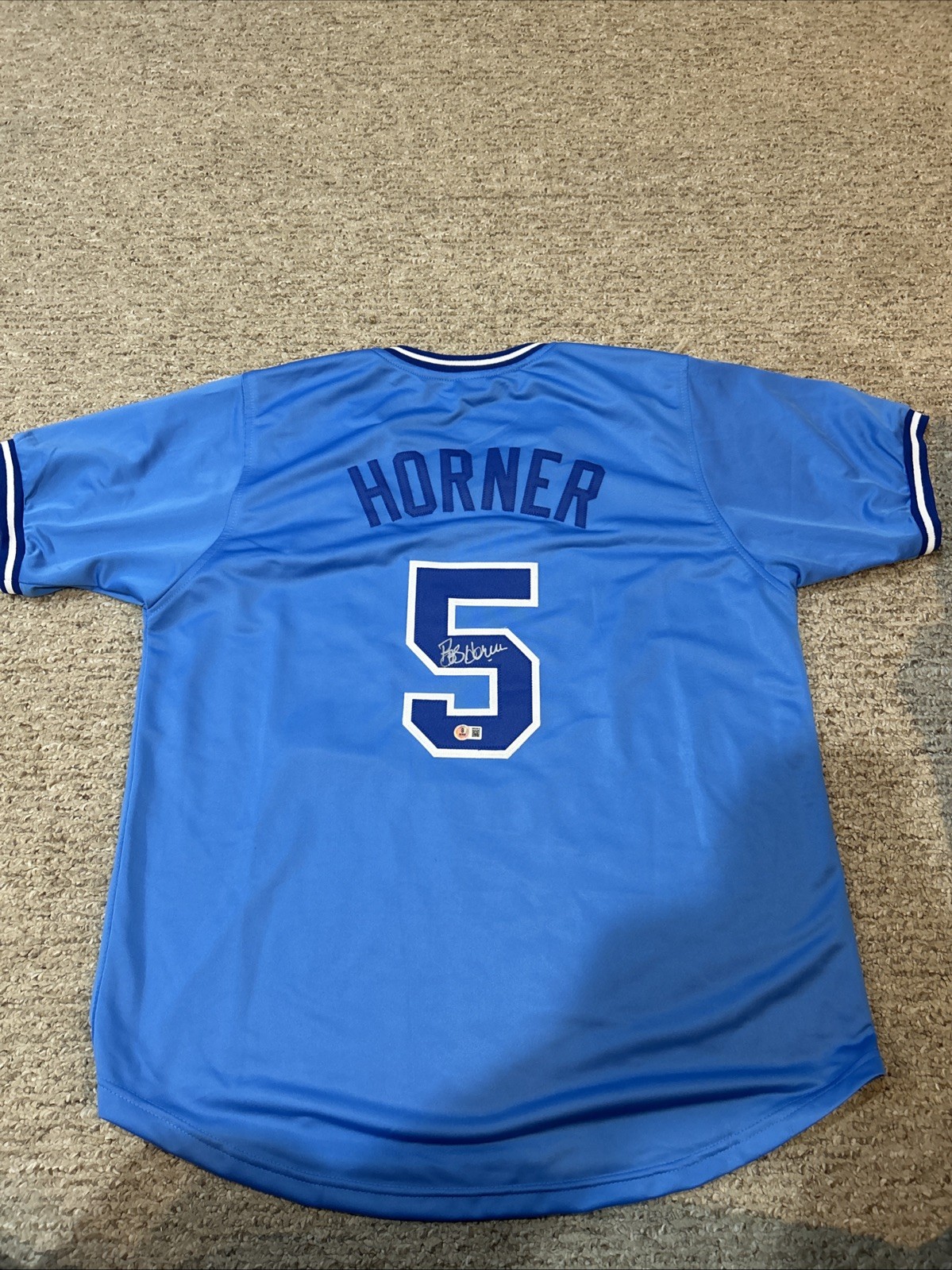 ATLANTA BRAVES- BOB HORNER SIGNED AUTOGRAPH JERSEY BECKETT COA 78 ROY