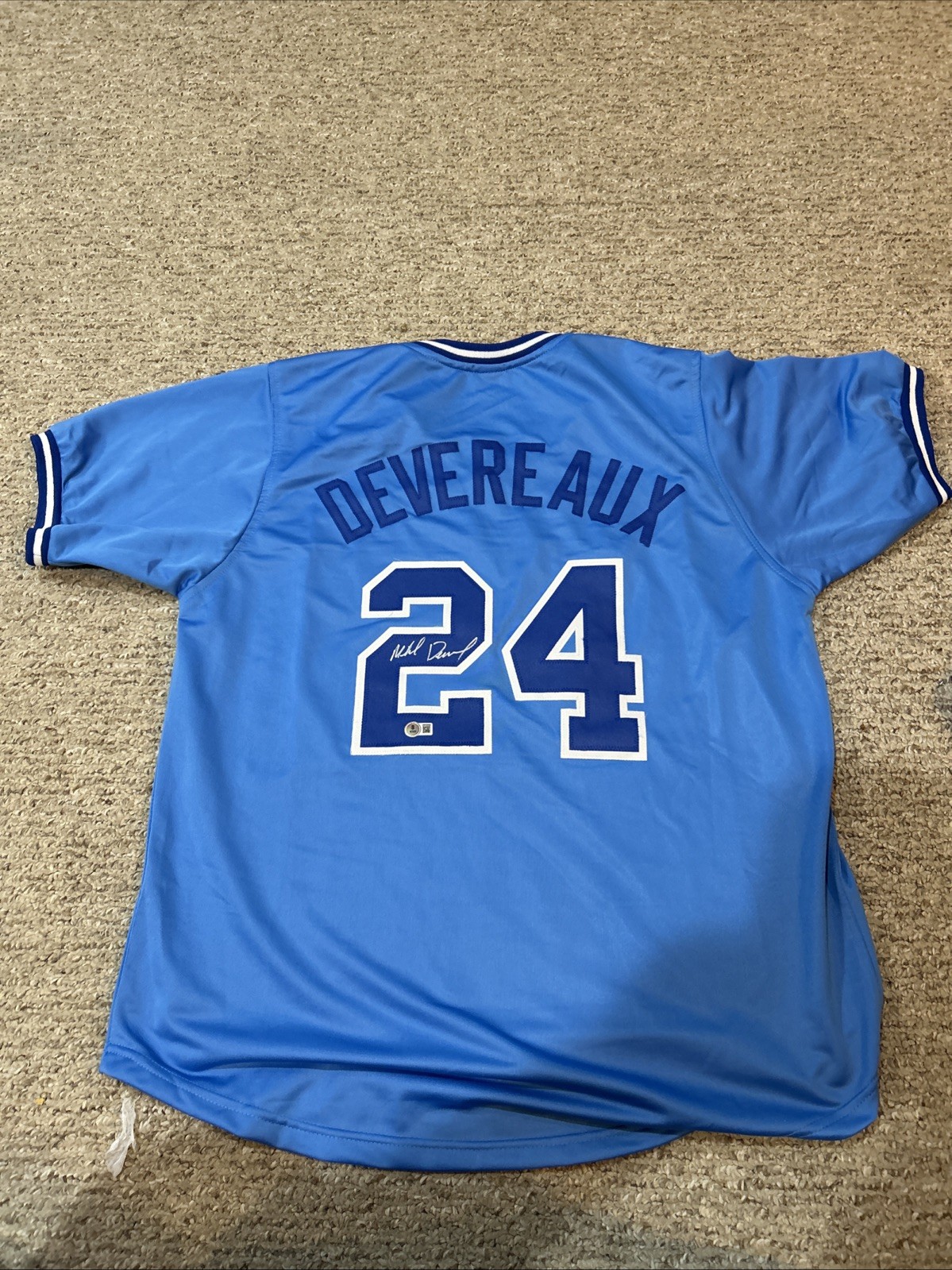 ATLANTA BRAVES- MIKE DEVEREAUX SIGNED AUTOGRAPH JERSEY BECKETT COA BAS