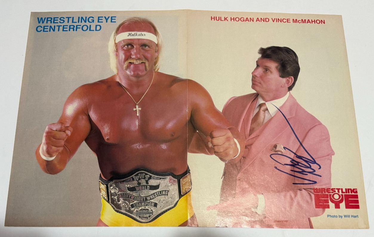 VINCE MCMAHON & HULK HOGAN REAL HAND SIGNED PINUP PHOTO JSA LOA WWF WWE OWNER COLLECTIBLE MEMORABILIA