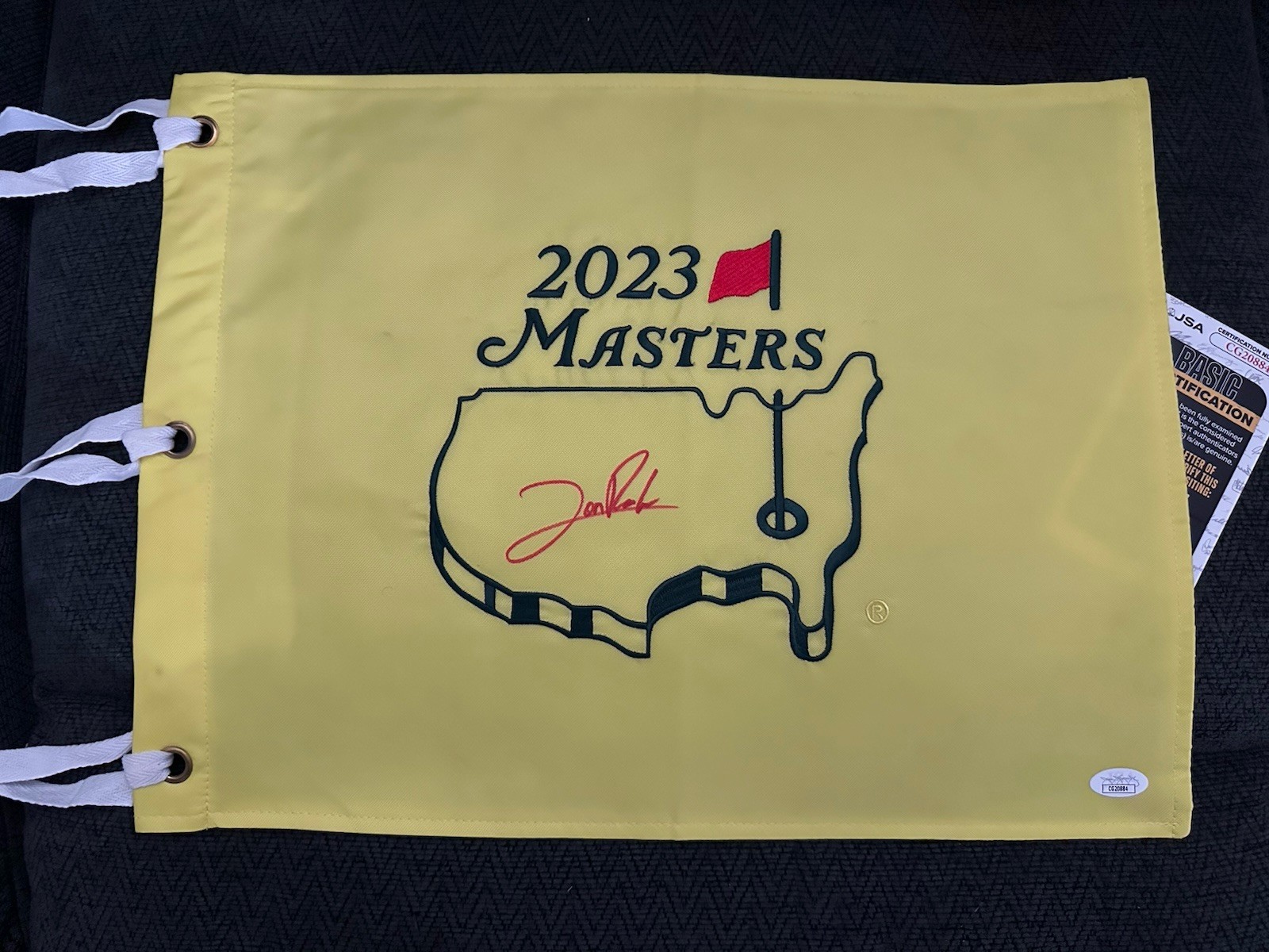 Jon Rahm SIGNED 2023 Masters Golf Flag JSA Authenticated COA Rare Black