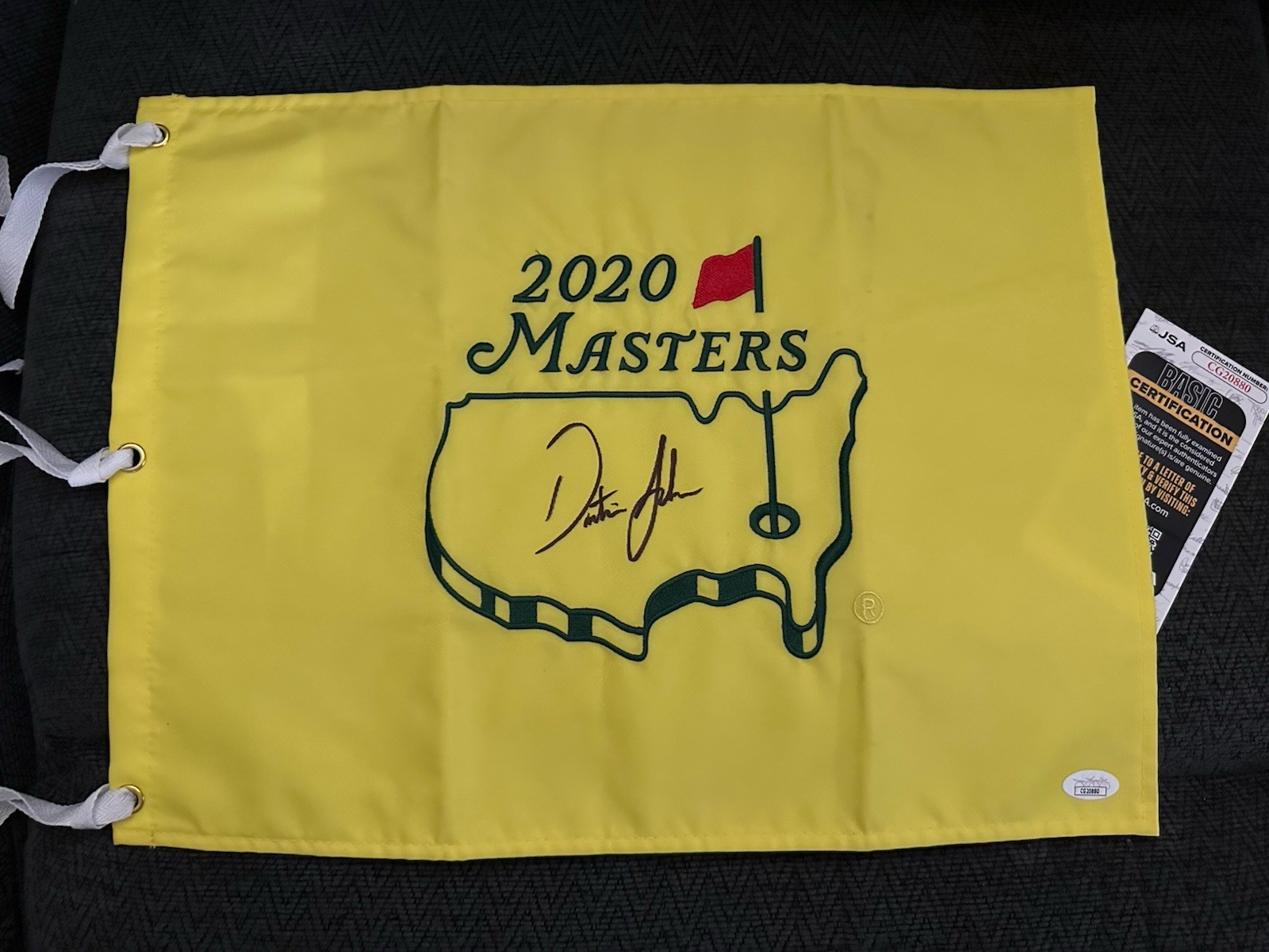 Dustin Johnson SIGNED 2020 Masters Golf Flag Augusta JSA Authenticated COA