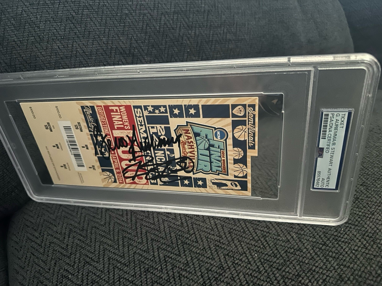 Geno Auriemma Breanna Stewart PSA Slab Authenticated Signed 2014 Final 4-Ticket