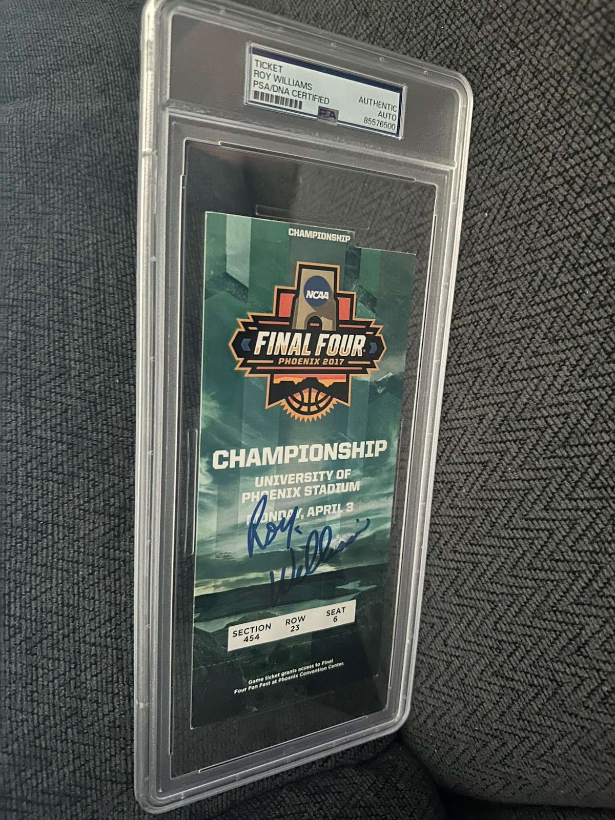Roy Williams PSA Slab Authenticated Signed 2017 Final Four Ticket  Championship
