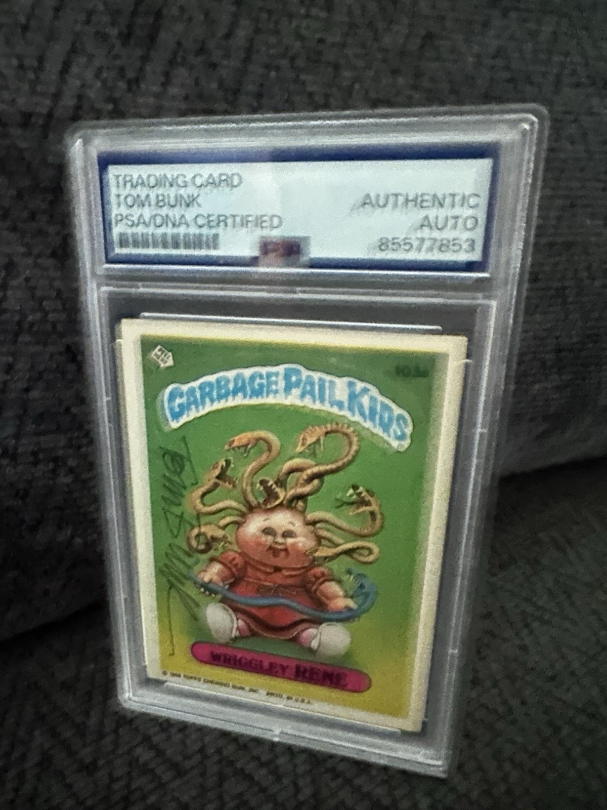 Tom Bunk Signed 1986 Garbage Pail Kids #103a Card PSA /DNA Slab COA Wriggly Rene