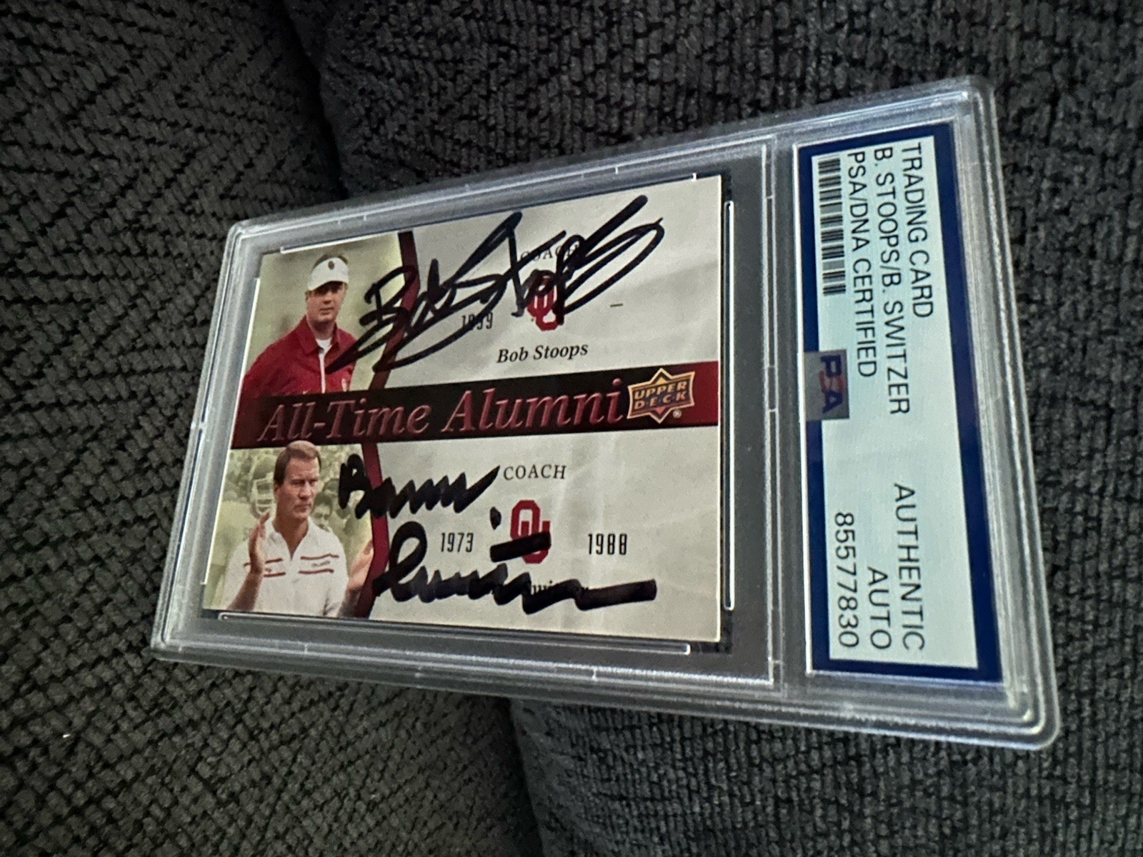 Barry Switzer Bob Stoops Signed 2011 UD All-Time Alumni #ATAD-BB Card PSA /DNA