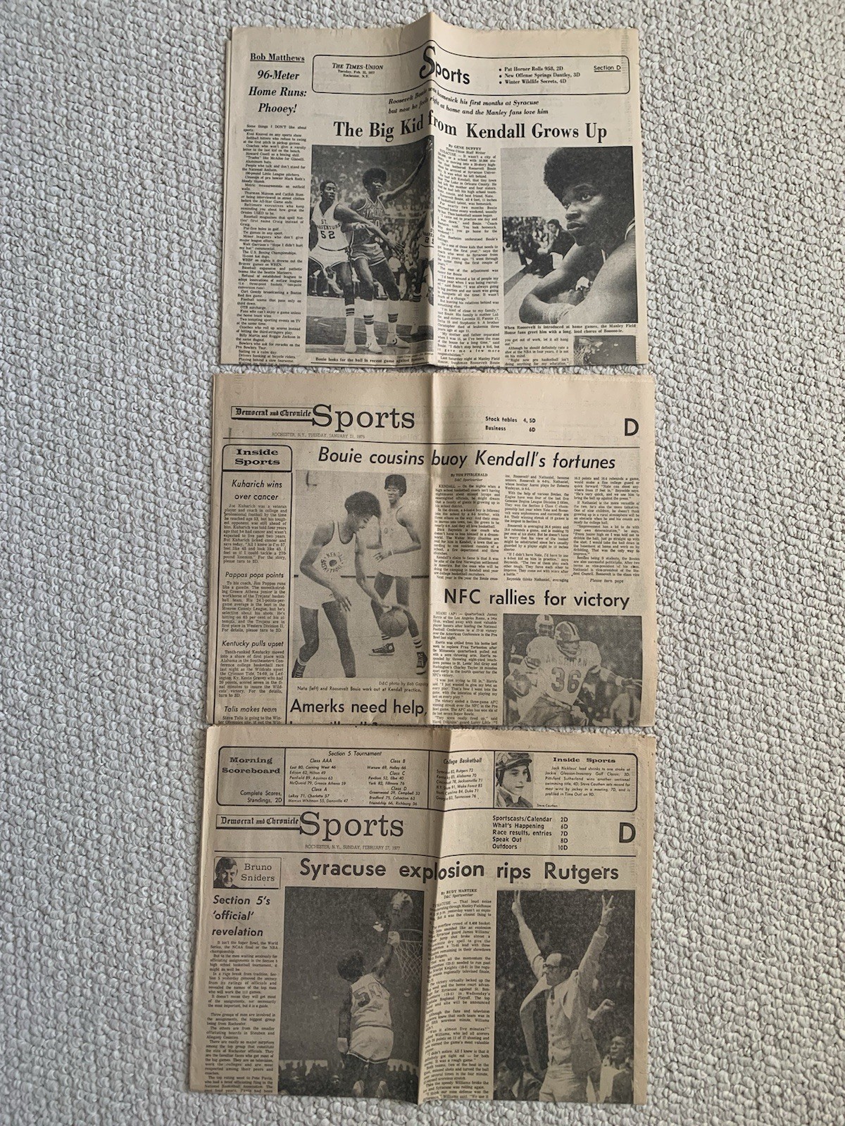 SYRACUSE BASKETBALL LOT OF 3 VINTAGE SPORTS FRONT PAGES        BOUIE+JIM BOEHEIM