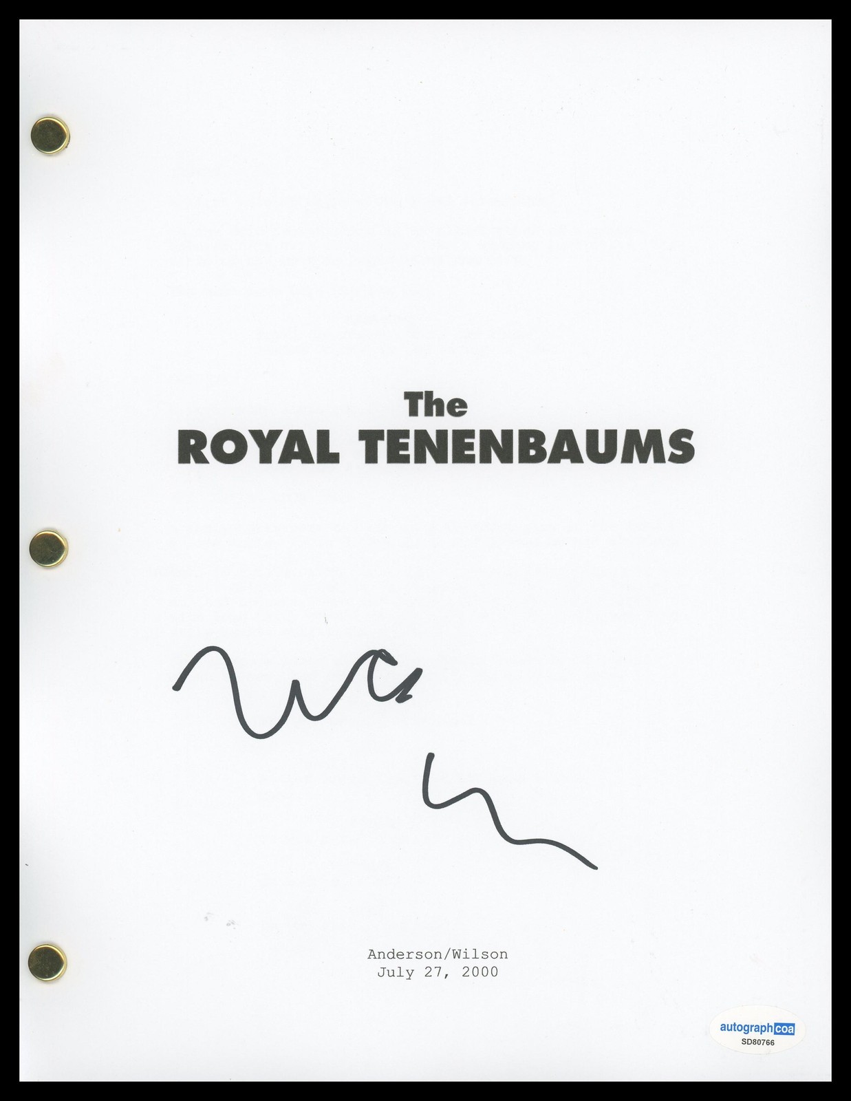WES ANDERSON “THE ROYAL TENENBAUMS” AUTOGRAPH SIGNED FULL SCRIPT SCREENPLAY ACOA COLLECTIBLE MEMORABILIA