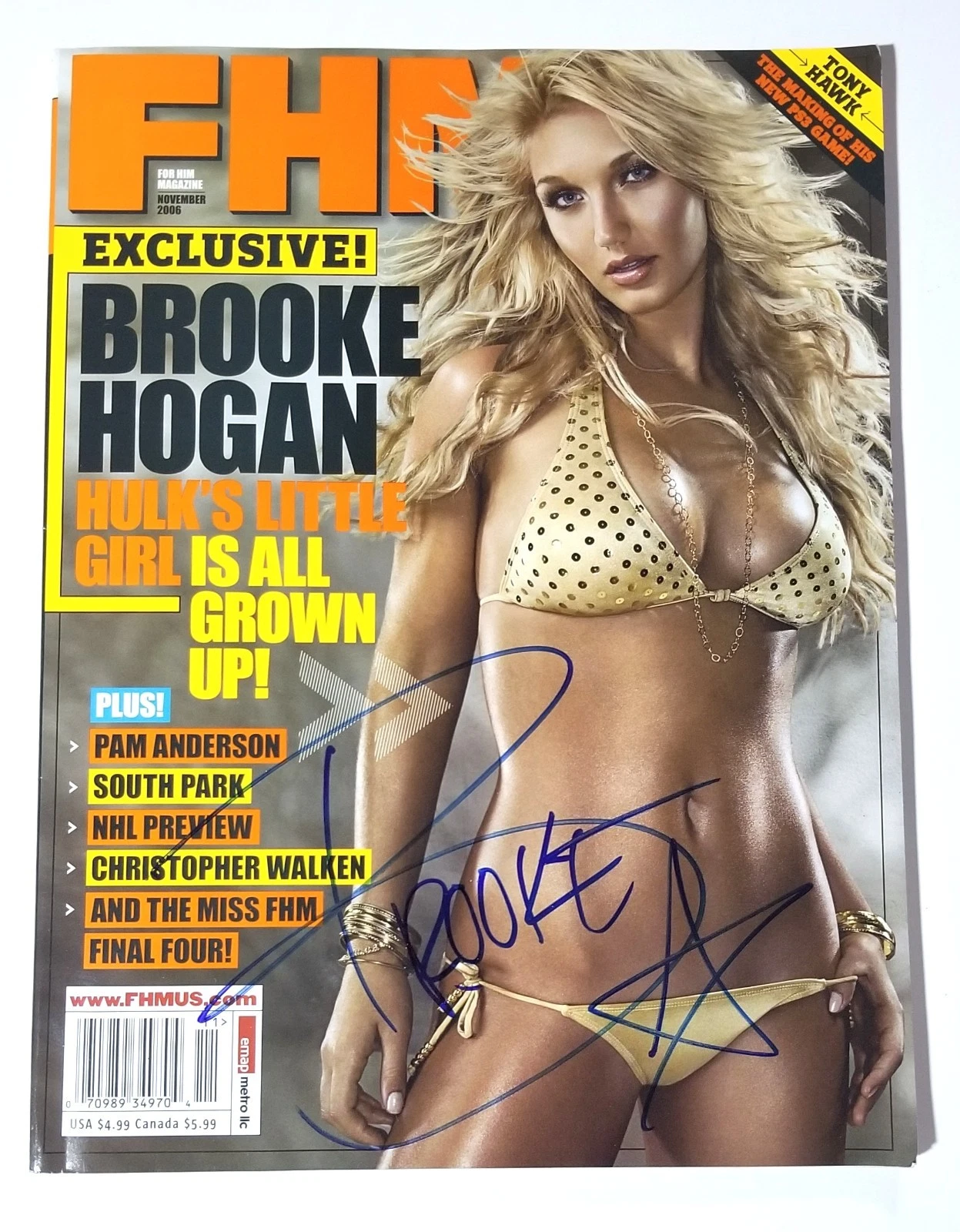 Brooke Hogan REAL hand SIGNED November 2006 FHM Magazine COA Autographed