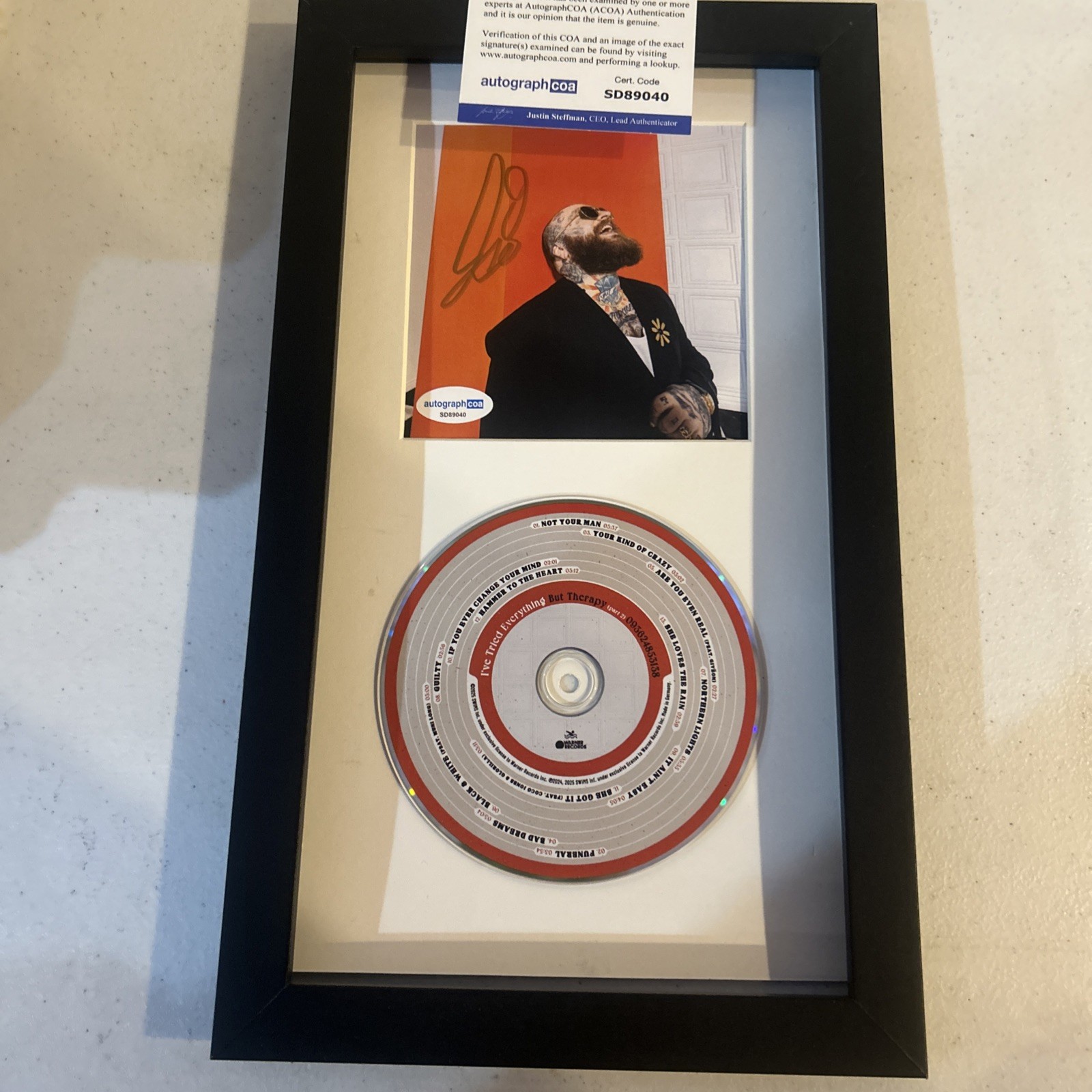 TEDDY SWIMS SIGNED AUTOGRAPH FRAMED CD DISPLAY ACOA IVE TRIED EVERYTHING THERAPY