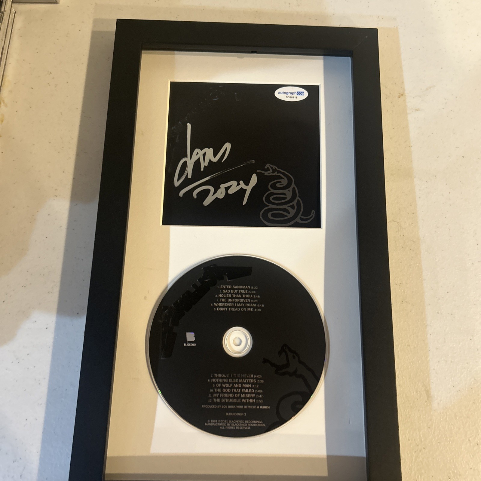 JASON NEWSTED SIGNED AUTOGRAPH METALLICA FRAMED CD DISPLAY ACOA BLACK ALBUM