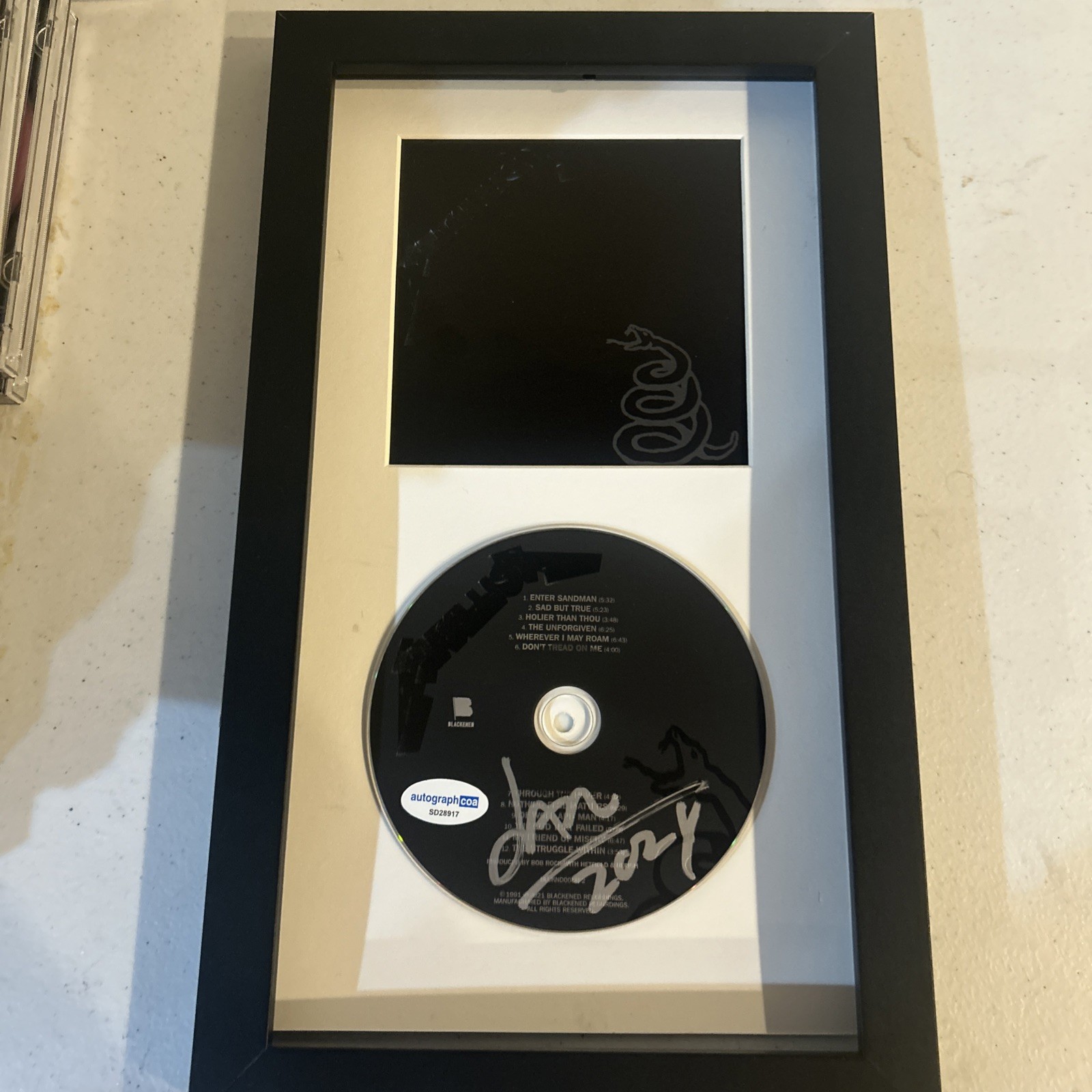 JASON NEWSTED SIGNED AUTOGRAPH METALLICA FRAMED CD DISPLAY ACOA BLACK ALBUM
