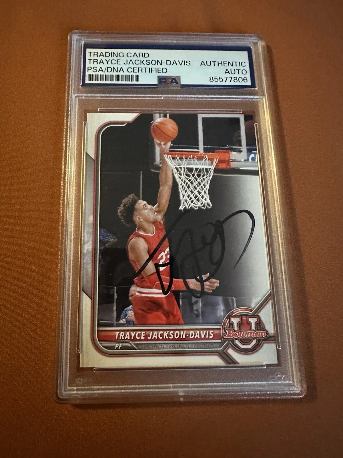 Trayce Jackson Davis Signed 2022 Bowman U #42 Trading Card PSA /DNA Slab COA RC