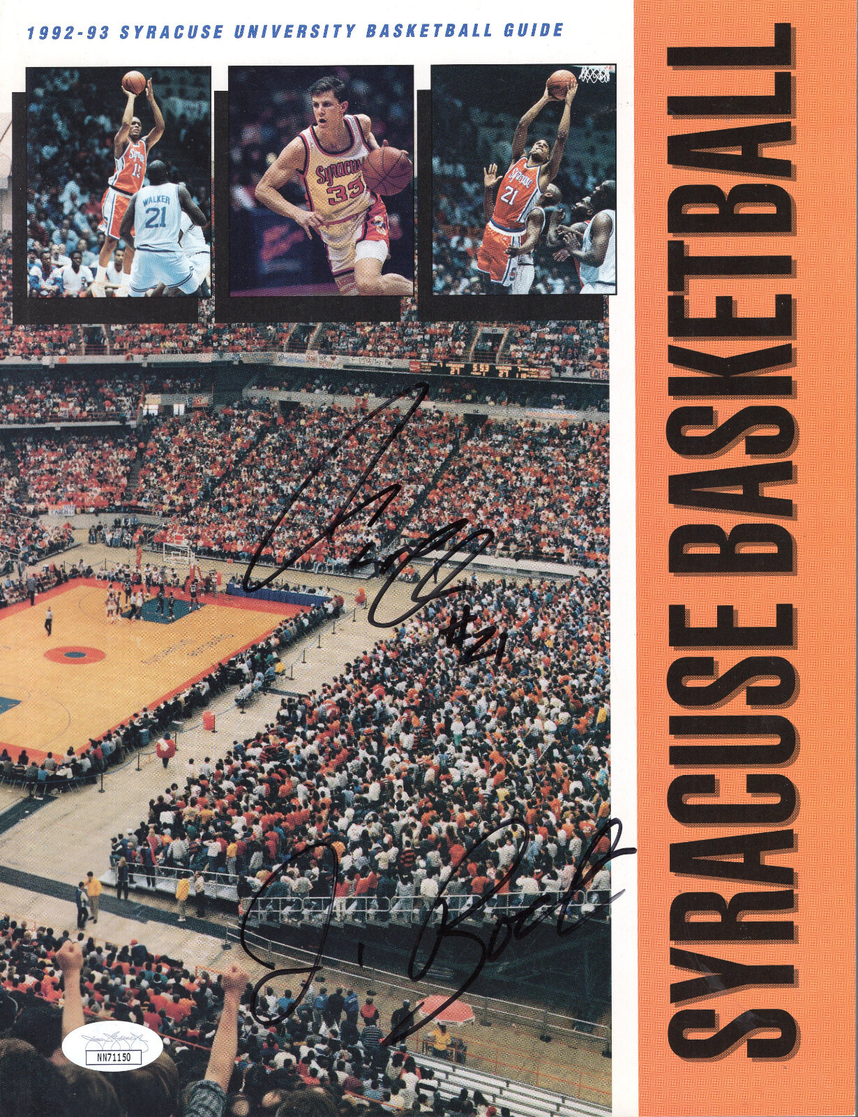 JIM BOEHEIM+MOTEN SIGNED 1992-93 SYRACUSE BASKETBALL MEDIA GUIDE    RARE     JSA