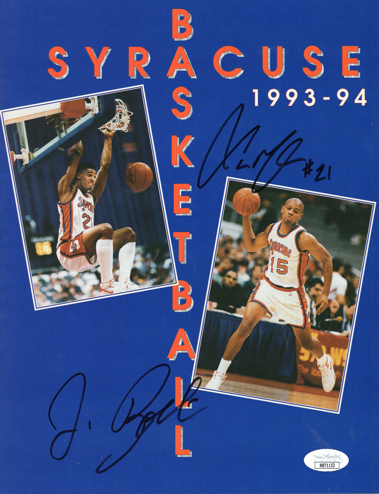 JIM BOEHEIM+MOTEN SIGNED 1993-94 SYRACUSE BASKETBALL MEDIA GUIDE    RARE     JSA