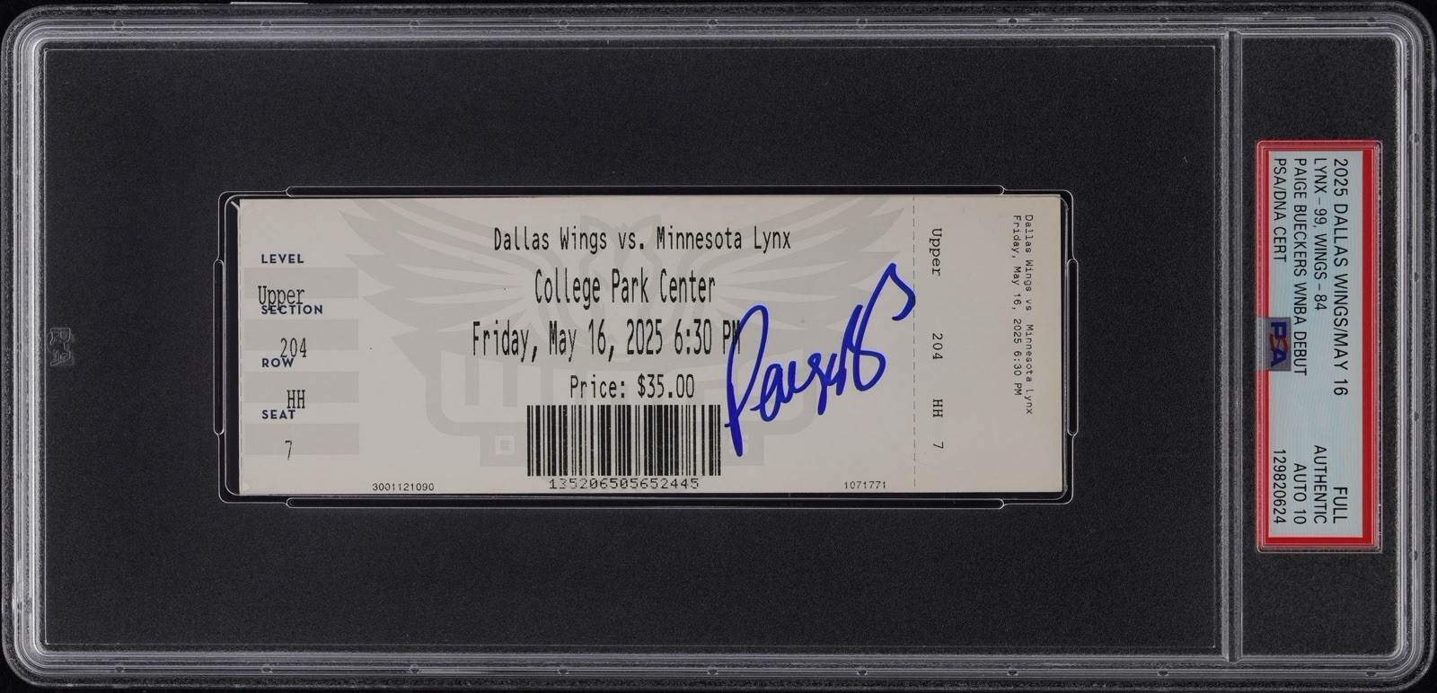 Paige Bueckers Signed WNBA DEBUT Full Ticket Stub 5/16/2025 PSA GEM MINT 10 AUTO