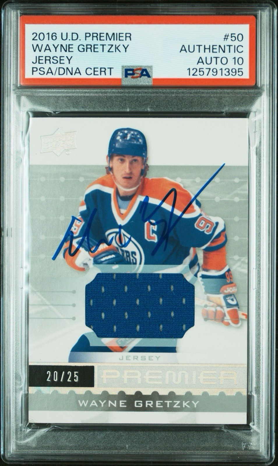 2016 UD Premier #50 Wayne Gretzky Signed On Card Jersey /25 PSA GEM MINT 10 AUTO