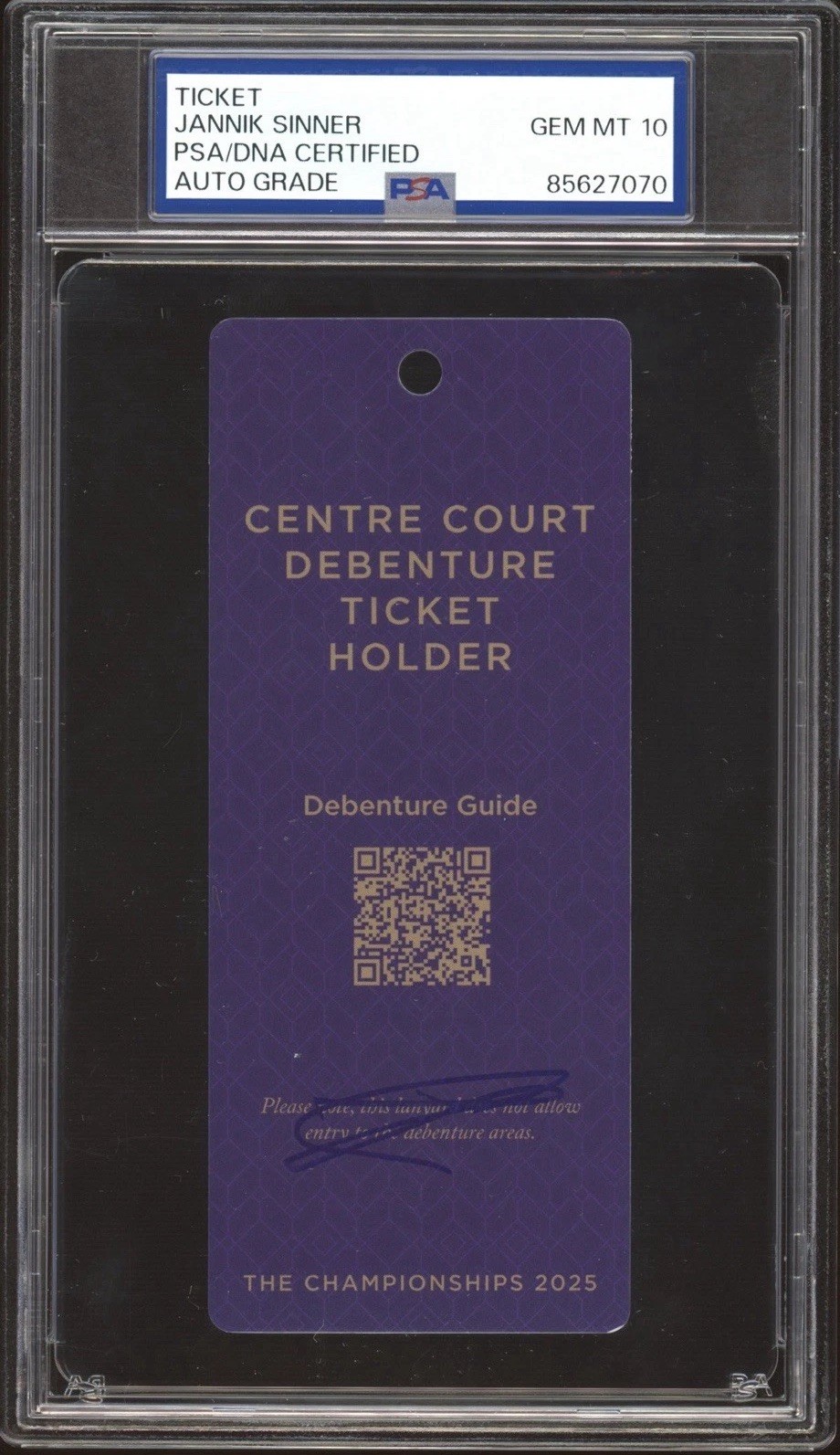 Jannik Sinner Signed 2025 Wimbledon Final Champion Ticket Stub PSA GEM 10 AUTO