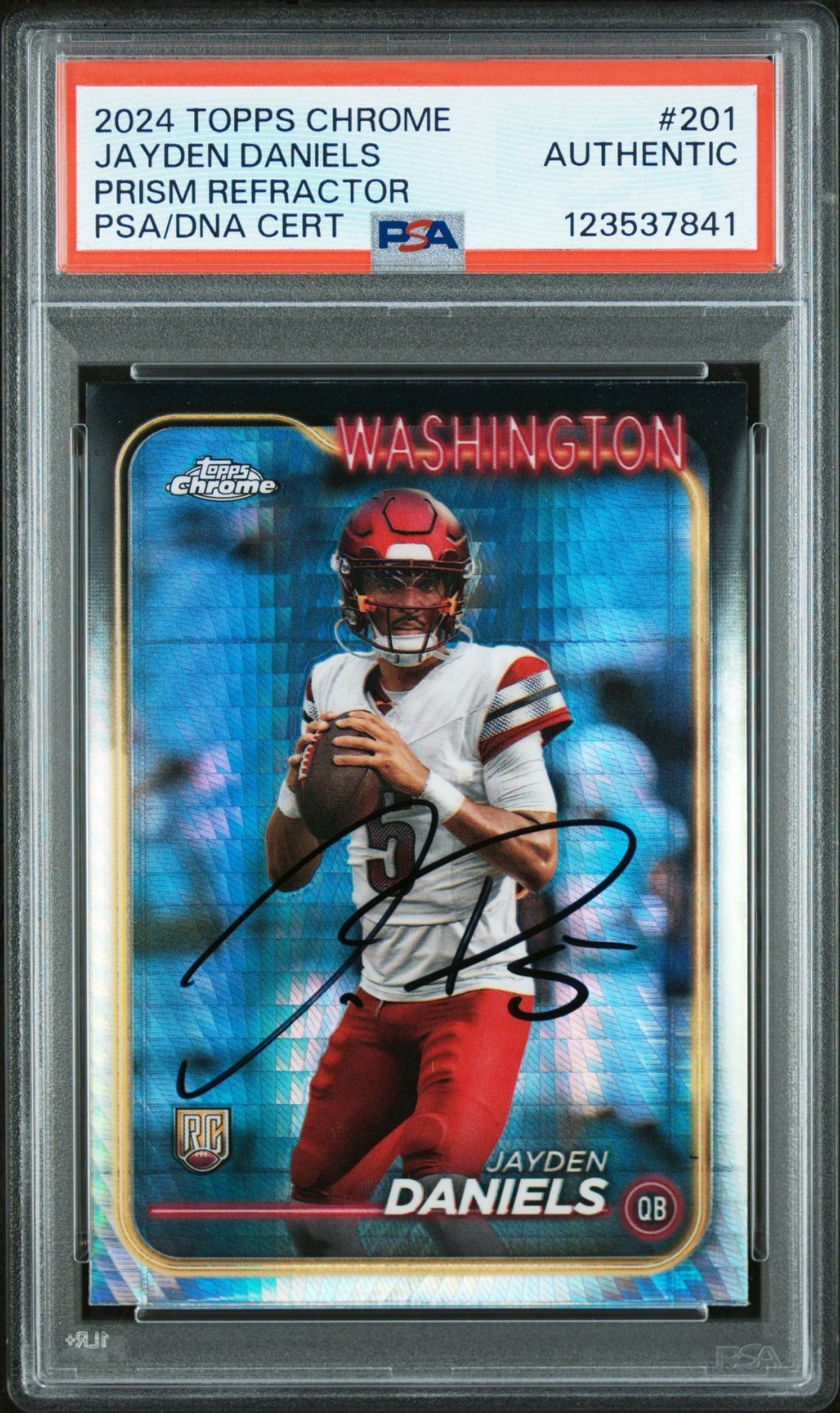 Jayden Daniels Autographed 2024 Topps Chrome Prism Refractor #201 Auto PSA/DNA