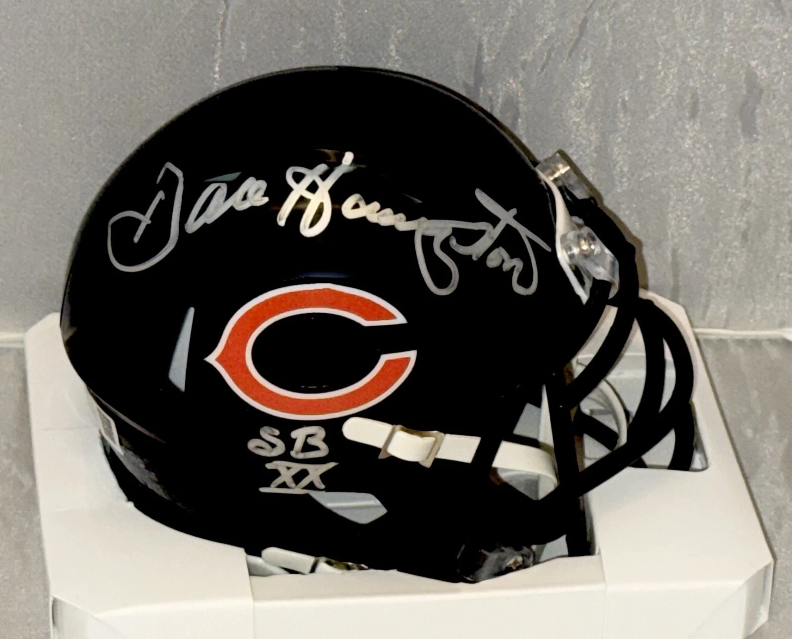 Dan Hampton signed Chicago Bears mini helmet W/ SB XX Inscrip Beckett Witness