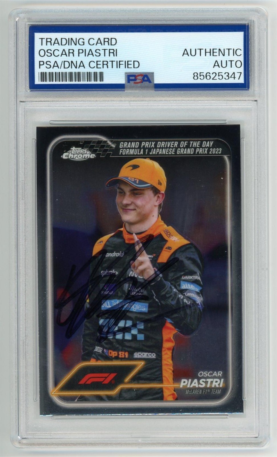 Oscar Piastri Signed 2024 Topps Chrome Formula 1 Driver of the Day #174 Auto PSA