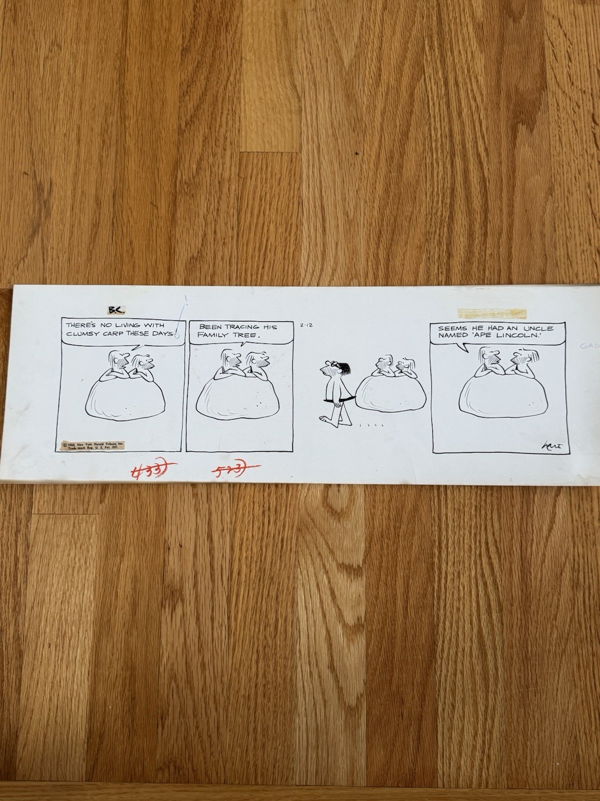 AWESOME B.C. ORIGINAL DAILY COMIC STRIP ART Johnny Hart 2/12/1960