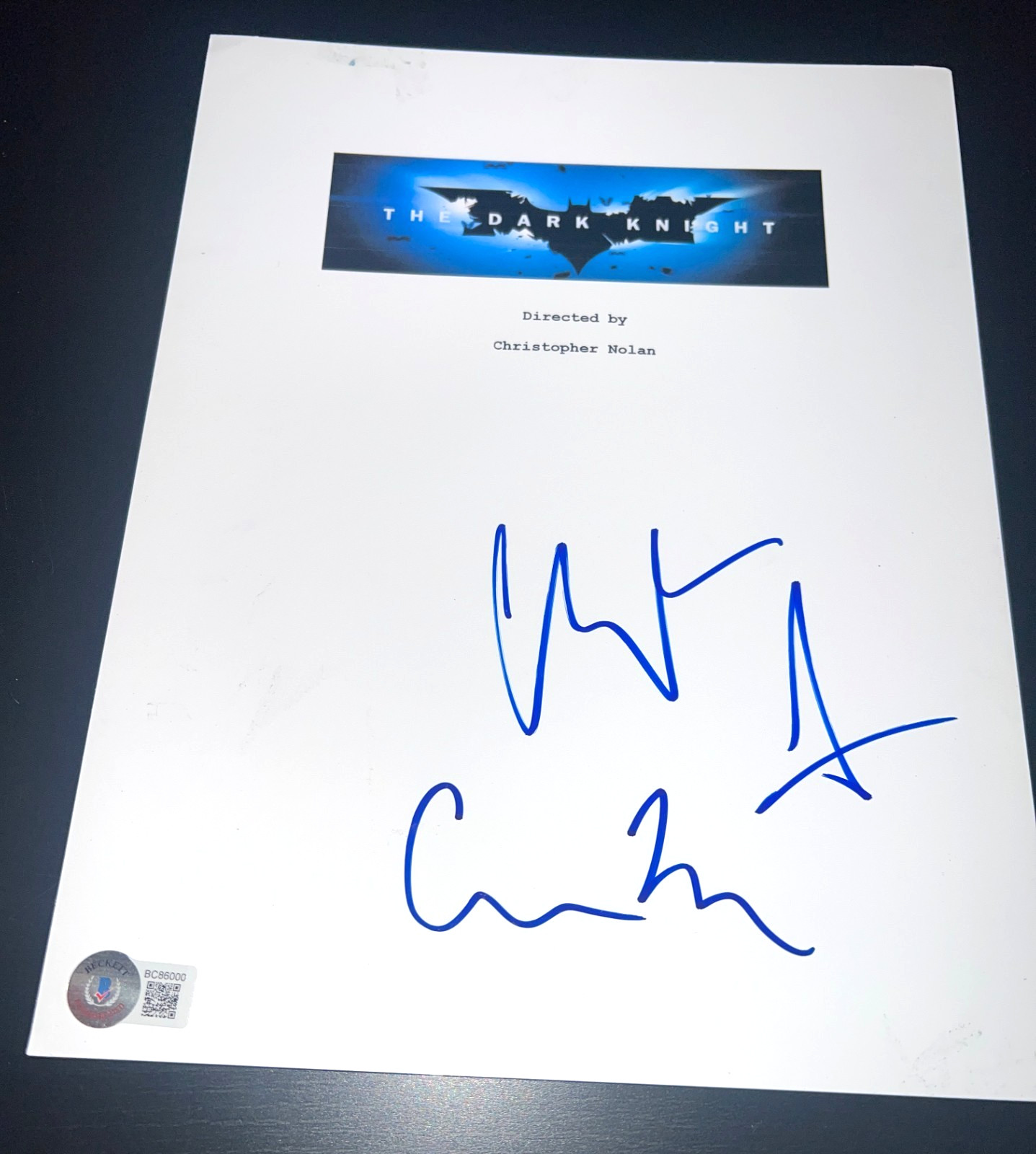 CHRISTIAN BALE CHRISTOPHER NOLAN SIGNED MOVIE SCRIPT DARK KNIGHT BECKETT BAS D