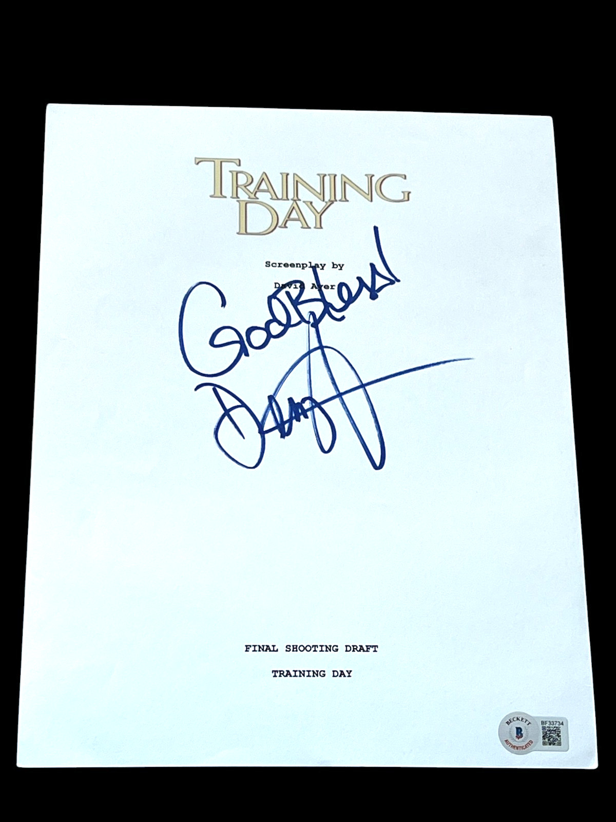 DENZEL WASHINGTON SIGNED AUTOGRAPH MOVIE SCRIPT TRAINING DAY BECKETT BAS COA D
