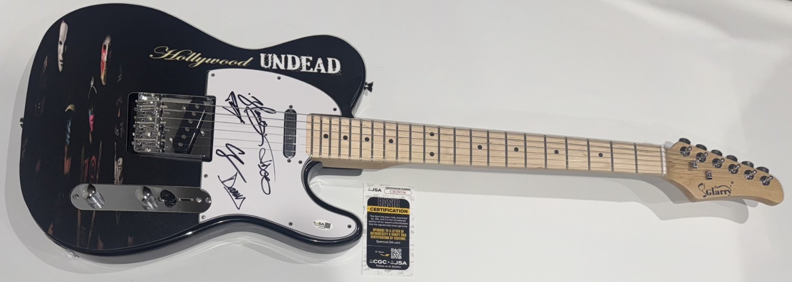 HOLLYWOOD UNDEAD SIGNED CUSTOM GUITAR JOHNNY 3 TEARS CHARLIE SCENE ALL 5 JSA COA