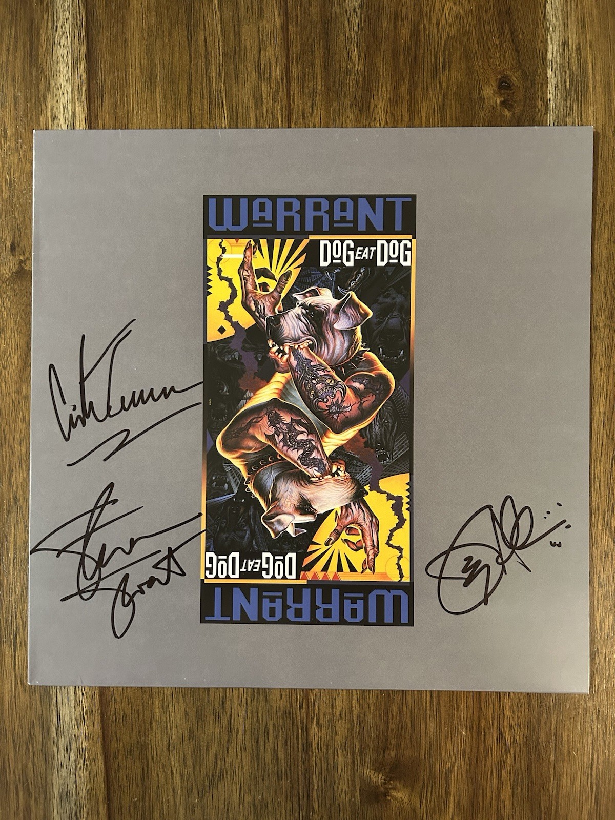 ‘Warrant’ Band Signed Vinyl Album ‘Dog Eat Dog’ Erik, Joey & Steven
