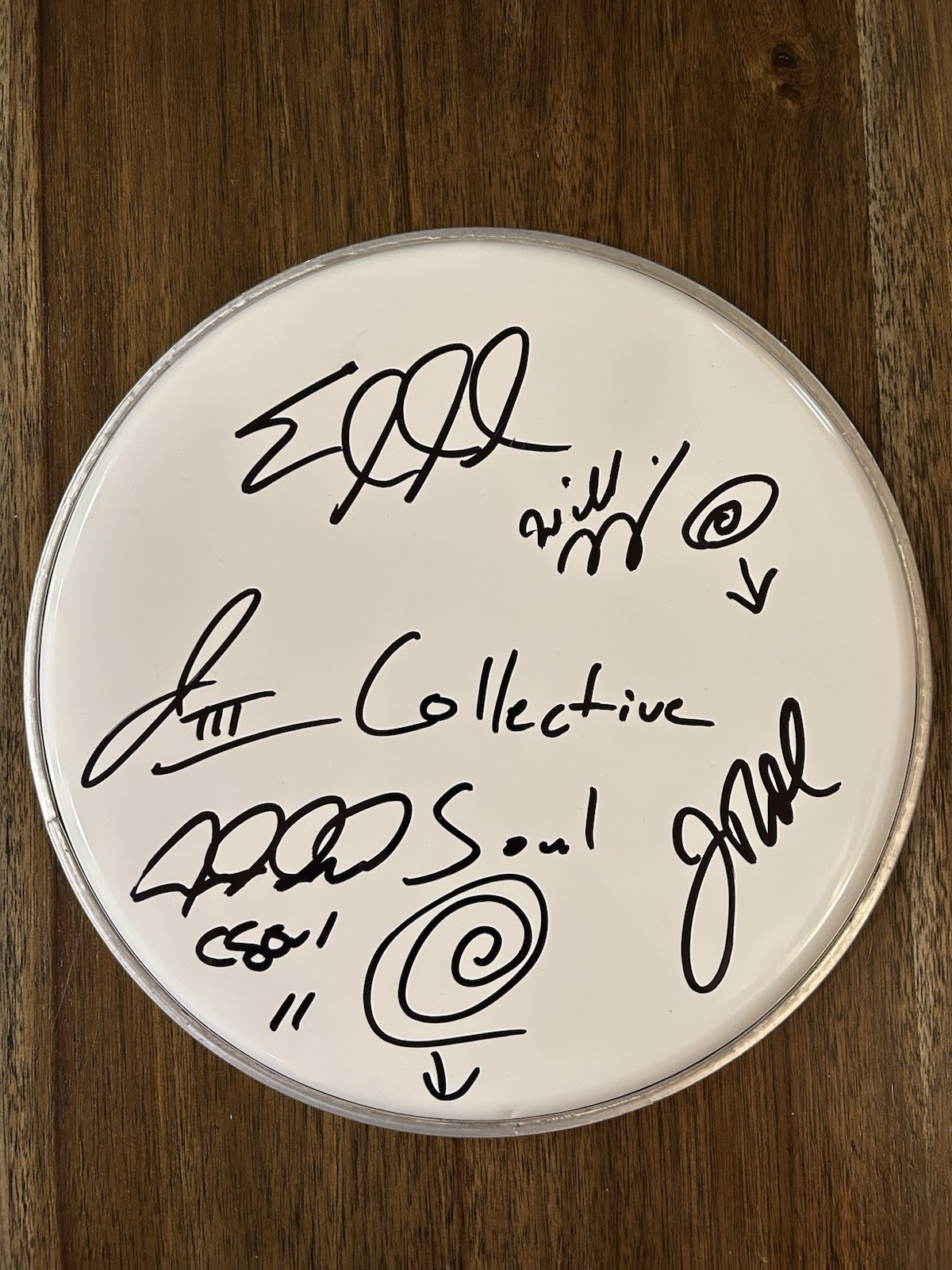‘COLLECTIVE SOUL’ FULL BAND SIGNED 10” WHITE DRUMHEAD ED ROLAND +4 COLLECTIBLE MEMORABILIA