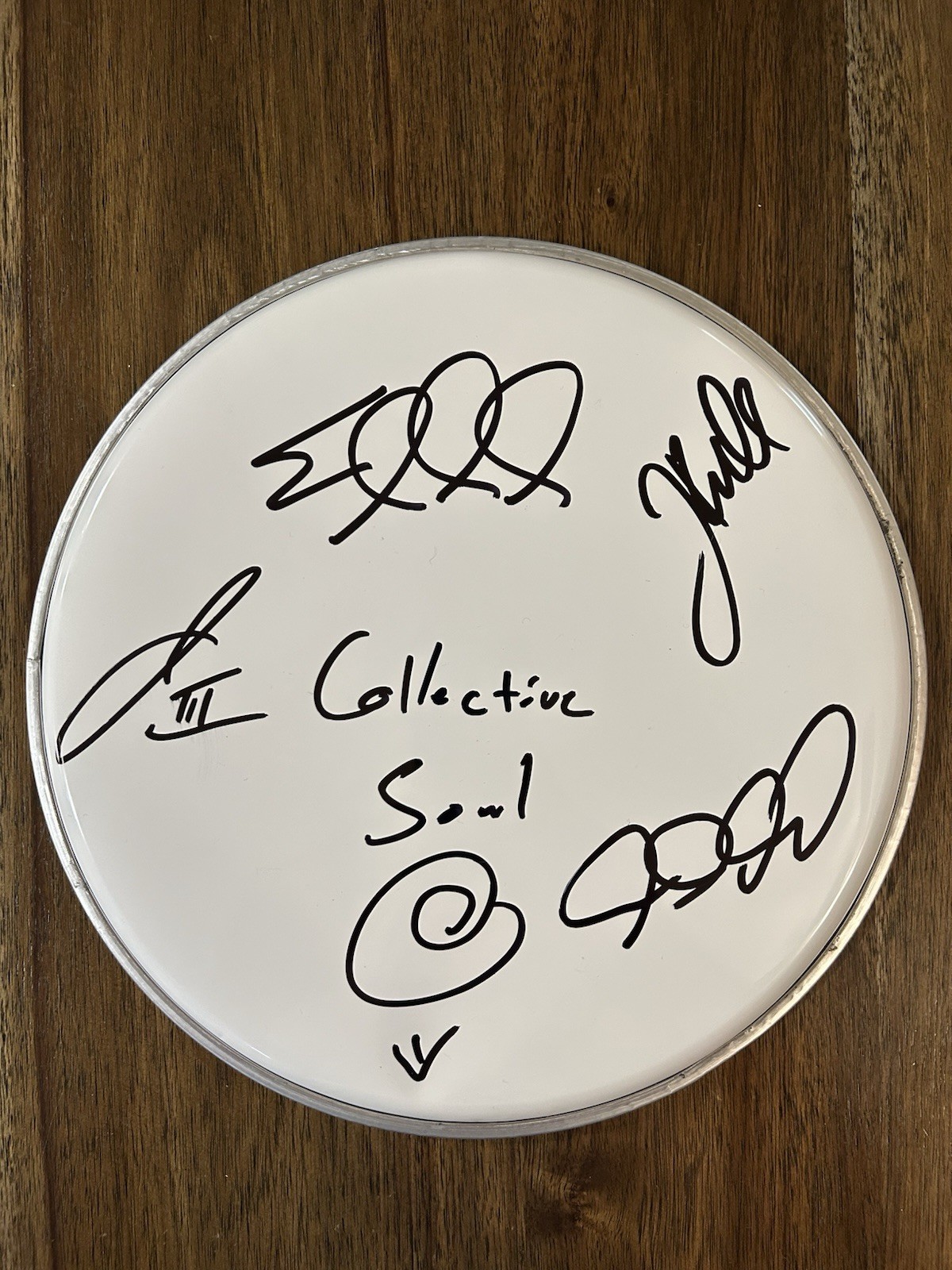 ‘COLLECTIVE SOUL’ BAND SIGNED 10” WHITE DRUMHEAD ED ROLAND +3 COLLECTIBLE MEMORABILIA