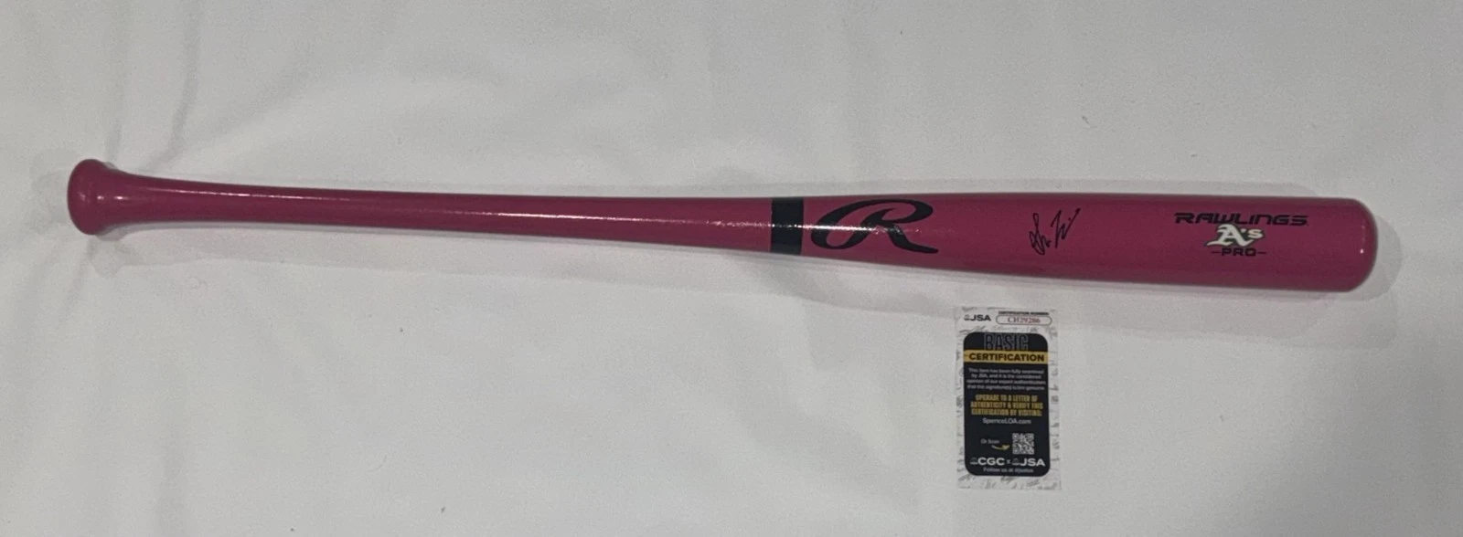SHEA LANGELIERS SIGNED FULL SIZE PINK RAWLINGS BAT OAKLAND ATHLETICS A'S JSA COA