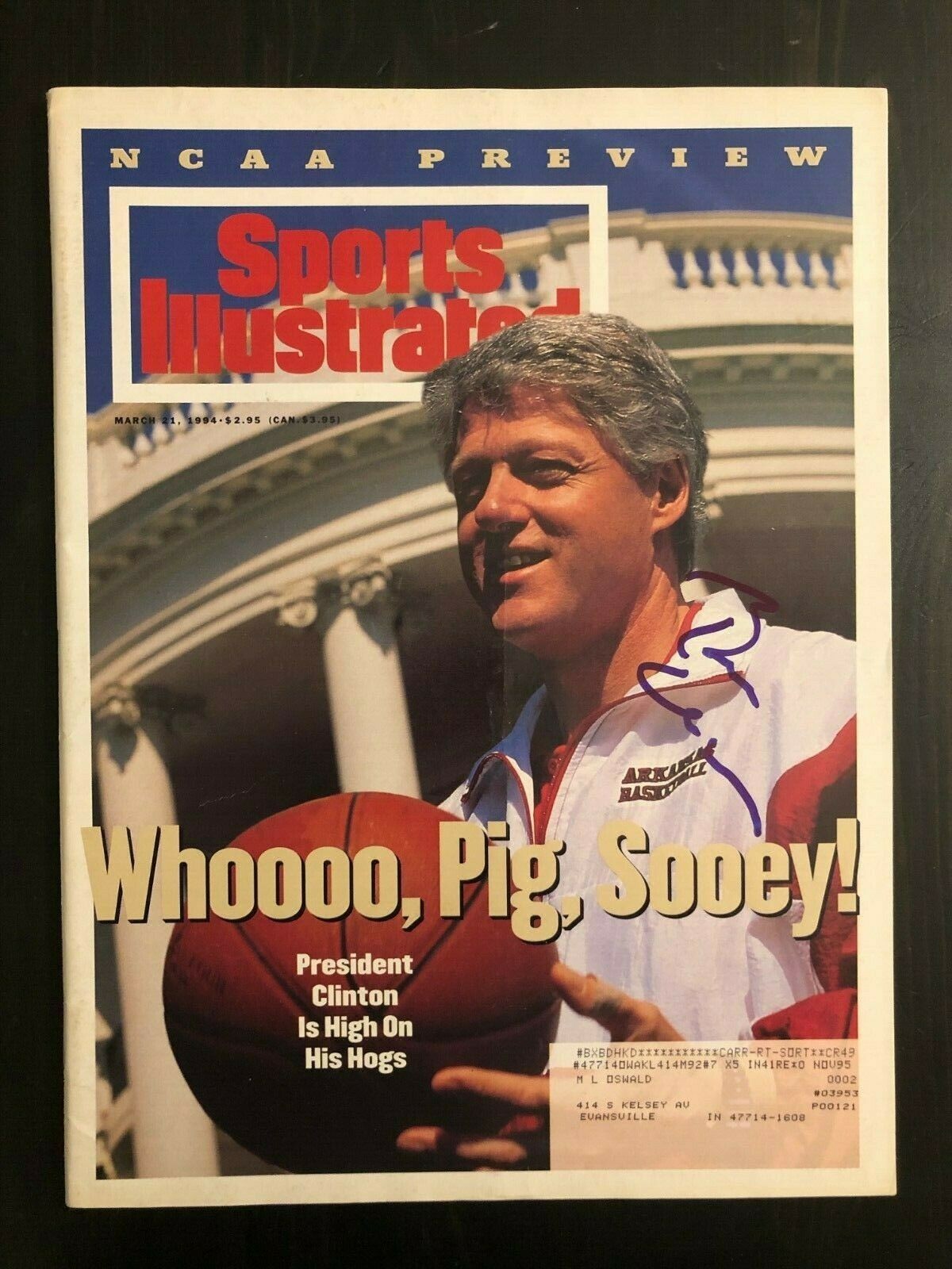 PRESIDENT BILL CLINTON SIGNED AUTOGRAPH SPORTS ILLUSTRATED MAGAZINE - ARKANSAS