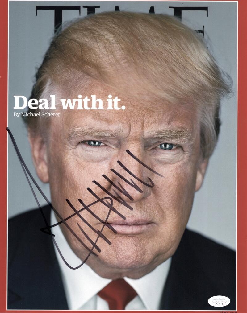 Donald Trump Signed Autograph 11x14 Photo - Time Magazine Deal With It JSA COA