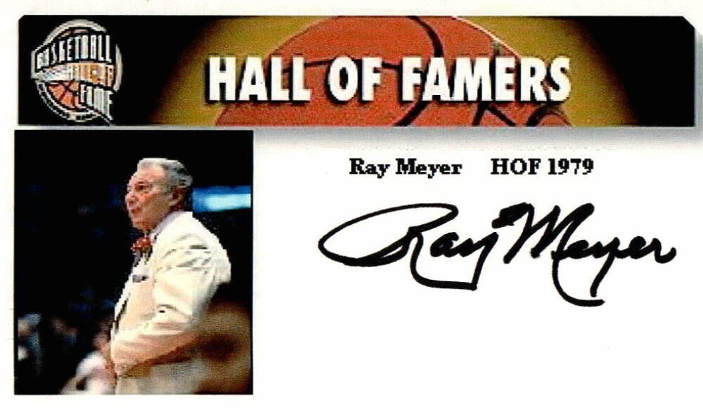 RAY MEYER SIGNED AUTOGRAPH - CUSTOM INDEX CARD - HALL OF FAME, DEPAUL NOTRE DAME