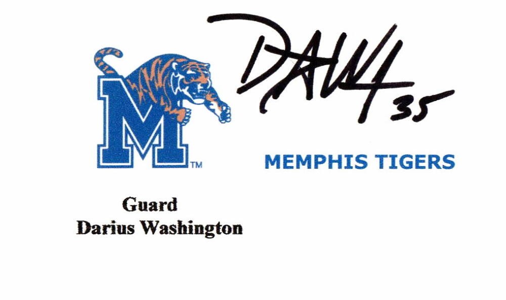 DARIUS WASHINGTON SIGNED AUTOGRAPH - CUSTOM INDEX CARD - MEMPHIS TIGERS, SPURS