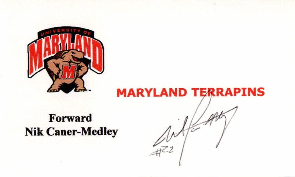 NIK CANER-MEDLEY SIGNED AUTOGRAPH - CUSTOM INDEX CARD - MARYLAND TERRAPINS