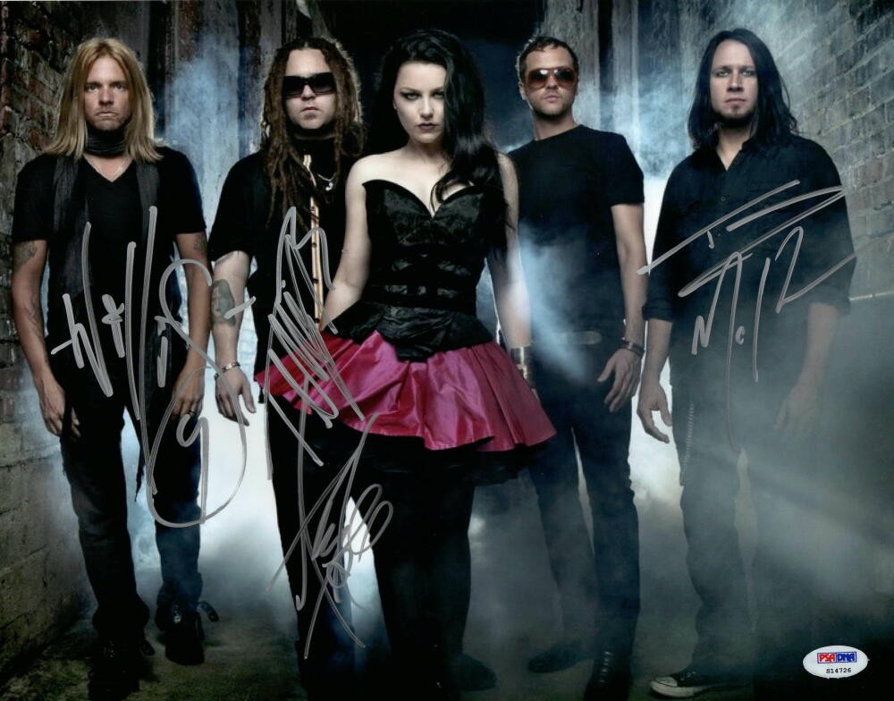 EVANESCENCE BAND SIGNED AUTOGRAPH 11X14 PHOTO - AMY LEE, WILL, TROY, TERRY - PSA