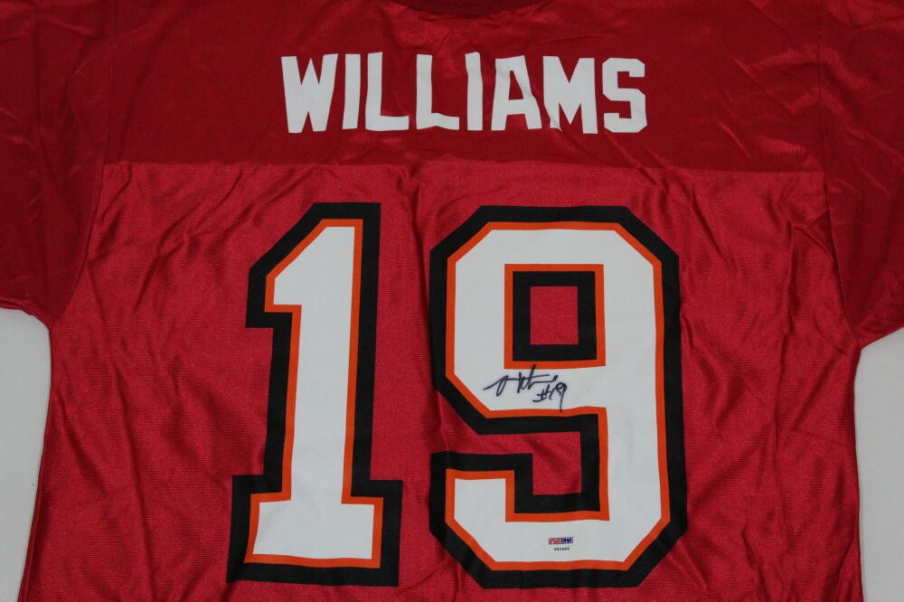 MIKE WILLIAMS SIGNED AUTOGRAPH FOOTBALL JERSEY - TAMPA BAY BUCCANEERS, BUCS PSA