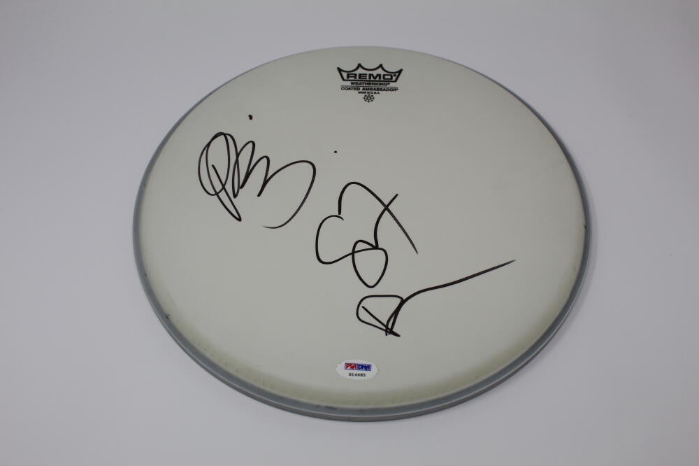 PAUL BANKS, DANIEL KESSLER, SAM FOGARINO SIGNED AUTOGRAPH DRUMHEAD INTERPOL PSA