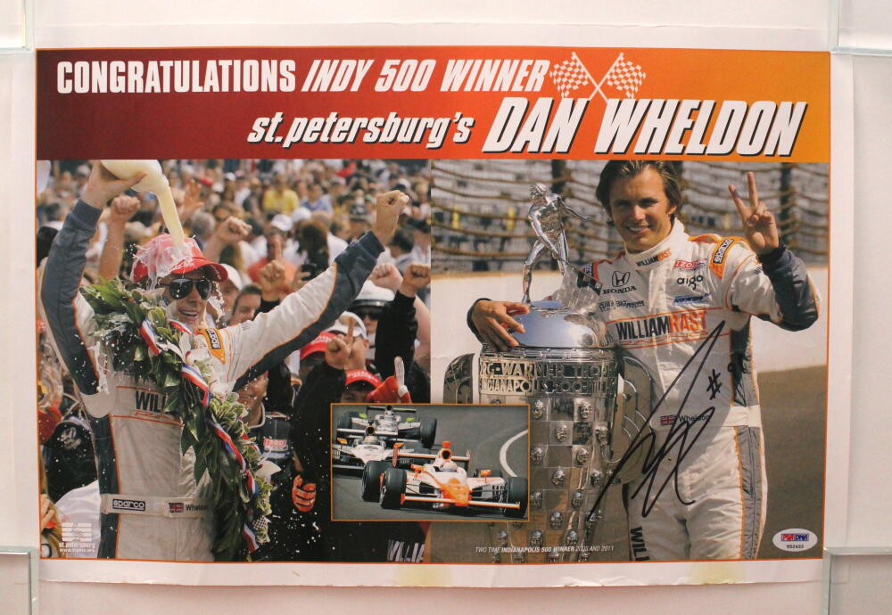 DAN WHELDON SIGNED AUTOGRAPH POSTER - INDIANAPOLIS 500 WINNER 2005, 2011 w/ PSA