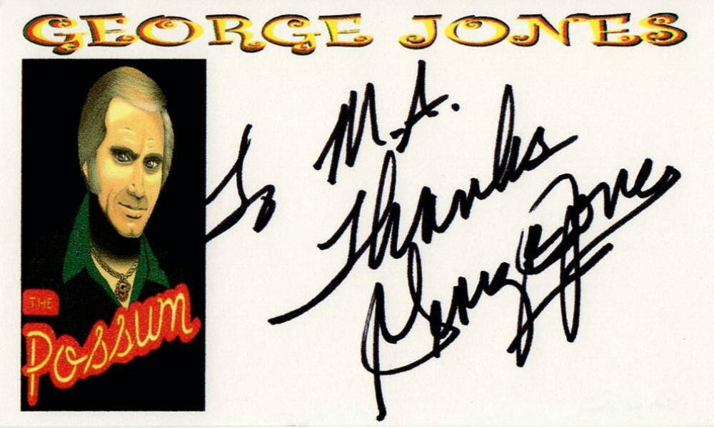 GEORGE JONES SIGNED AUTOGRAPH CUSTOM INDEX CARD - THE POSSUM, COUNTRY LEGEND