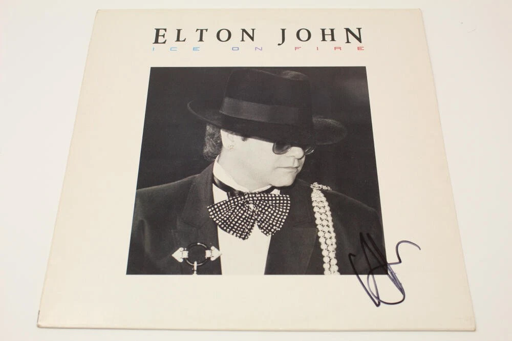 ELTON JOHN SIGNED AUTOGRAPH ALBUM VINYL RECORD - ICE ON FIRE, ROCKETMAN, BECKETT