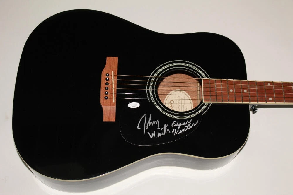 JOHNNY WINTER, EDGAR WINTER SIGNED AUTOGRAPH GIBSON EPIPHONE ACOUSTIC GUITAR JSA
