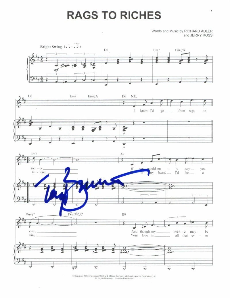TONY BENNETT SIGNED AUTOGRAPH 