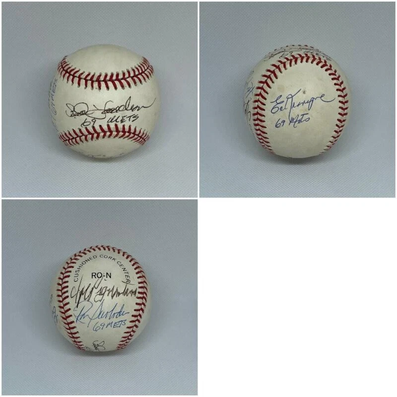 1969 NEW YORK METS TEAM MULTI SIGNED AUTOGRAPH BASEBALL - HARRLESON KRANEPOOL +2