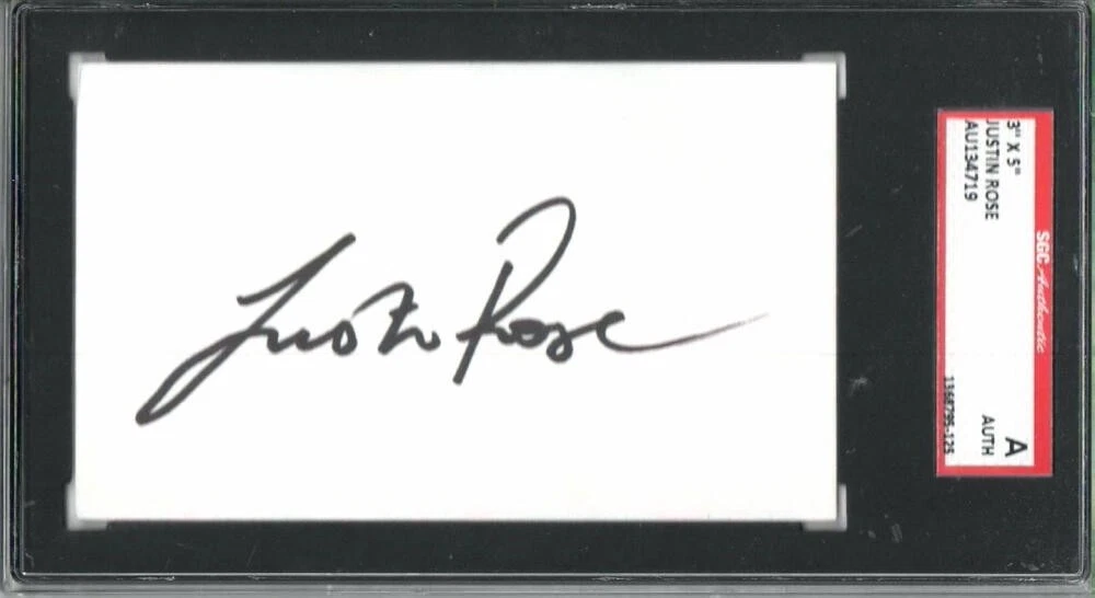 JUSTIN ROSE SIGNED AUTOGRAPH SGC SLABBED INDEX CARD W/ RARE FULL SIGNATURE!