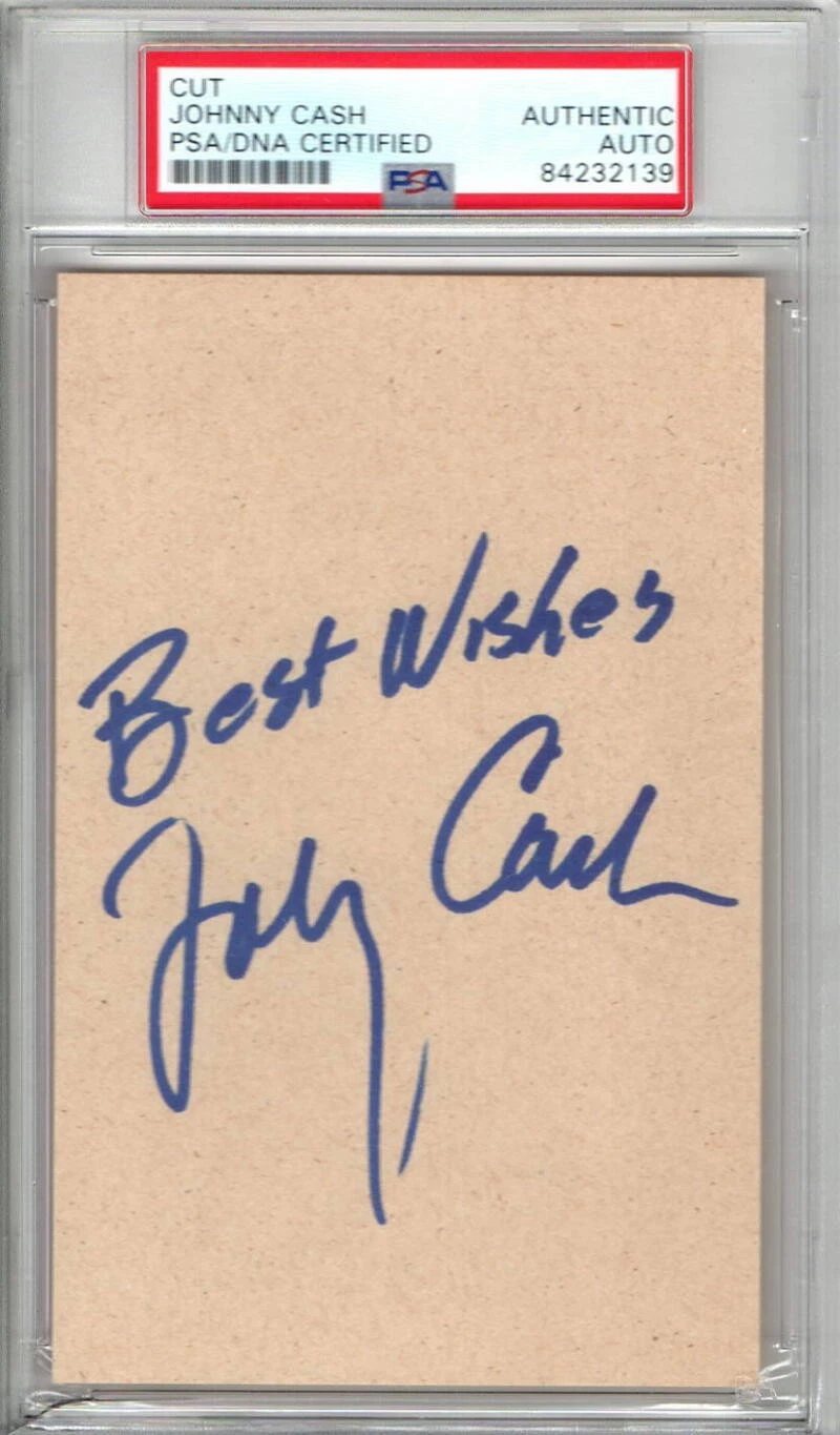 JOHNNY CASH SIGNED AUTOGRAPH PSA SLABBED CUT - I WALK THE LINE LEGEND, VERY RARE